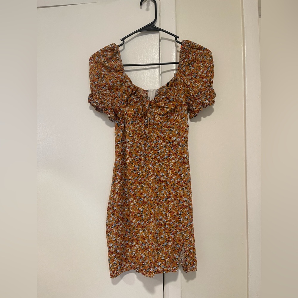 SHEIN orange floral puff sleeve mini dress size M